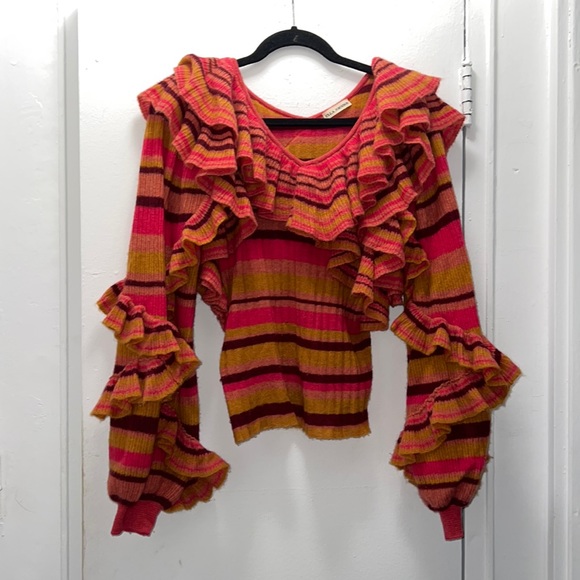 Ulla Johnson Sweaters - Ulla Johnson 100% cashmere striped ruffle sweater.